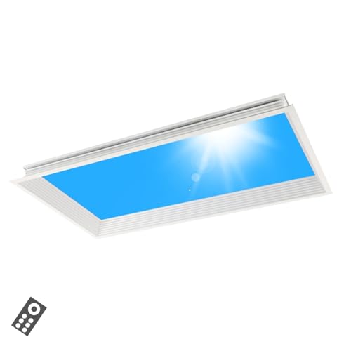 WUCIOA Luz natural de día con cielo azul, lámpara de techo con tragaluz artificial y control remoto, instalación empotrada, temperatura de color ajustable, para habitaciones(300x600mm)