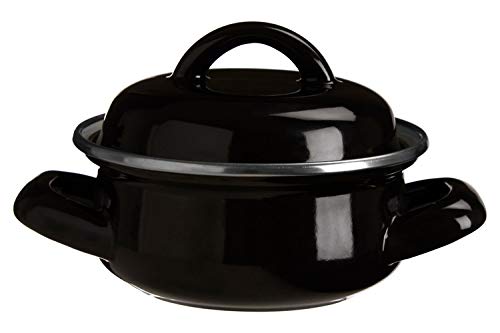 Porter Mini Casserole Dish with Lid, Wide Handles, Enamel, 0.4 litres - Black, 10cm x 10cm x 6cm