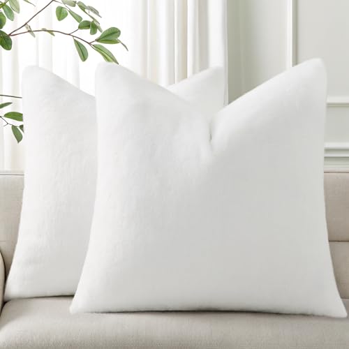 Pallene Faux Fur Plush Throw Pillow Covers 16x16 Set of 2, Soft Fluffy Couch Pillow Covers for Living Room, White