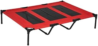 PawHut Raised Dog Bed Cooling Elevated Pet Cot with Breathable Mesh for Indoor Outdoor Use Red, XX Large, 122 x 92 x 23cm