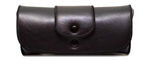 Image of Calabria Double Snap Belt Loop Eyeglass Case PU Leather Vintage Style Old School Eye Glasses Pouch Semi-Hard Sunglass Holder