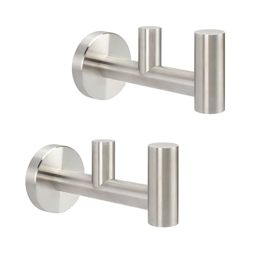 NearMoon Bathroom Double Towel Hook- SUS304 Stainless Steel Robe Towel Holder, Heavy Duty Double Coat Hook for Bathroom Livingroom Kitchen Wall Mounted (Brushed Nickel-F, 2 Pack)