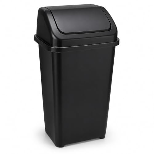 Image of SPECTRAPLAST® 60L Swing Lid Kitchen Bin Large Black Rectangular Rubbish Bin