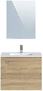 Amazon Brand - Movian Dive - Wall-mounted 2-Drawer Bathroom Vanity unit with Mirror and Washbasin, 81 x 465 x 49 cm, Brown
