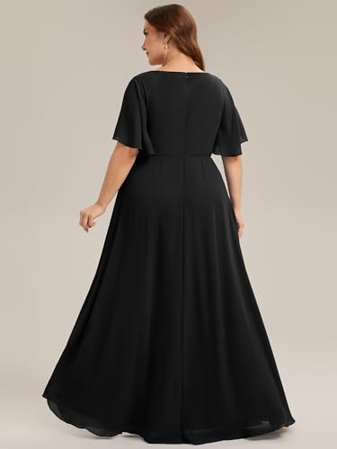 Image of Ever-Pretty Short Sleeves V Neck Plus Size Formal Dresses for Curvy Women Chiffon Mother of The Bride Dress Evening Gowns
