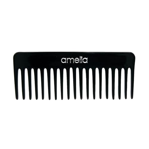 Amelia Beauty Cellulose Acetate 6in Rake Detangling Comb, Handmade, Smooth Edges, Eco-Friendly Plant Based Material, Course Teeth - Black Color