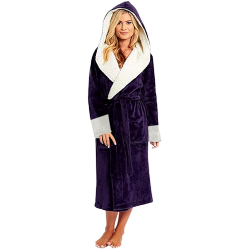 Generisch Albornoz para mujer, sauna con capucha, de rizo, pijama para mujer, invierno, con cinturón largo, camisones modernos, cómodos, ropa de dormir, conjunto de pijama de forro polar, bata de