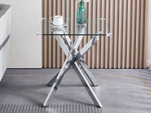 Miniatura 7 de AF ARTISAN FURNITURE Juego de 3 mesas auxiliares de cristal plateado y 2 mesas auxiliares, juego de mesa auxiliar con vidrio templado y patas de