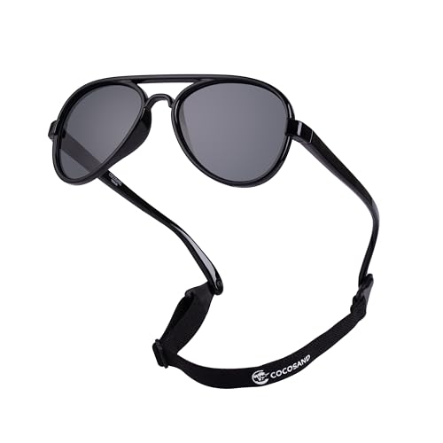 Image of COCOSAND Toddler Sunglasses with Strap Polarized Flexible Pilot for Little Kids Boys Girls 2-6 Year Old, Black
