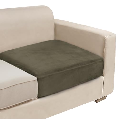 NAISI Couch Cushion Covers 1 Piece Velvet Stretch Sofa Seat Covers or Backrest Covers Soft Individual Couch Covers for Sectional Sofa(1 PC for Seat Cushion or Backrest,Olive Green)