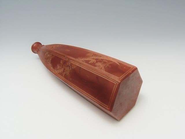 江戸後期 傘徳利 松模様 俳句刻 窯変面取り六角徳利 レア古備前 レア