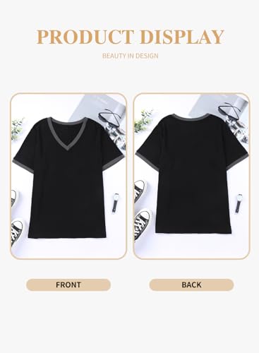 Eytino Plus Size Tops for Women Striped V Neck Short Sleeve Pocket Summer Loose Fit Tee Shirts,5X Black — view 4