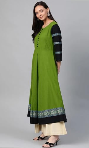 Image of Cotton Silk Anarkali Printed Border Long Umbrella Gown Kurta for Women