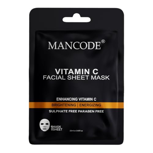 Image of Mancode Vitamin C Facial Sheet Mask 25ml Enhancing Vitamin C Brightening Energizing Pore Reducing, Brightening and Enhances Daily Glow | Korean Sheet Mask for Men Women Sheet Mask Set Combo Pack of 3
