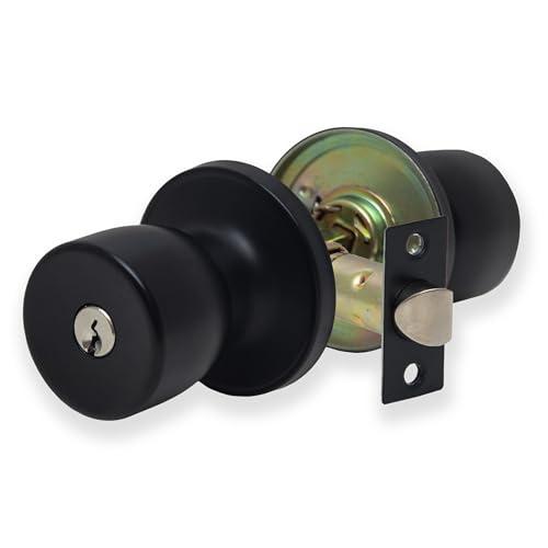XFORT Tulip Entrance Knob Set Matt Black, Door Knob with Lock for Internal Wooden Doors