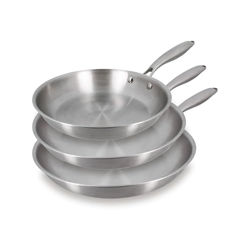 MENASTYL - Lot de 3 poêles inox Trinox tous feux dont Induction 24/28/30 cm - Structure 3 couches inox/aluminium - Qualité Professionnelle - Sans substances nocives - Lave-vaisselle - 6014260