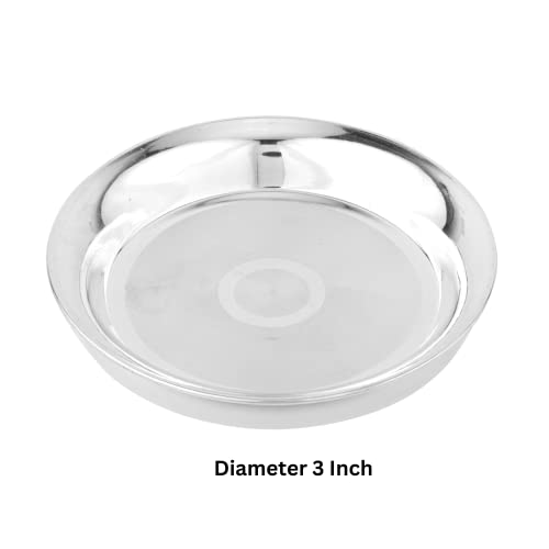 Image of Pure Silver Plate|Chaandi ki Silver Dish Puja Plate, Thali for Dining, Home, Puja (3 Inch)