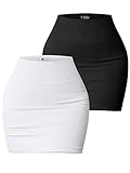 OQQ Women's 2 Piece Basic Versatile Stretchy Ribbed Casual High Waist Mini Skirt, Black White1, Large