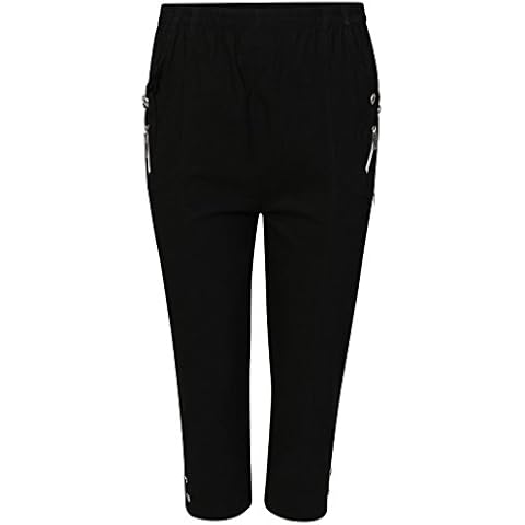 Ideal Online Women Capri Crop Pants Flexi Stretch Plus Sizes Ladies 3/4 Trousers 12-26 (UK 18, Black) Cover