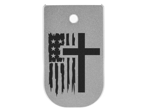 NDZ Performance Magazine Floor Base Plate for Glock 43X & Glock 48 9mm, Silver Aluminum with Black Laser Engraving, Made in The USA - US Flag Cross