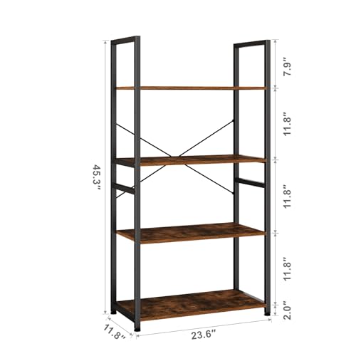 Book Shelf, Adjustable 4-Tier Tall Bookshelf, Wooden Bookcase Shelves for Bedroom, Living Room, Display Shelf for Home, Office, Kitchen, Standing Shelving Unit Storage Organizer BC-BR-4 - Image 4