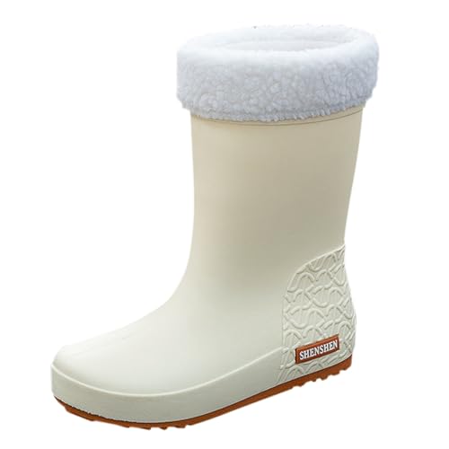 Image of cfpqv Wellington Boots Women's Rain Boots Lined Rubber Boots Rain Shoes Wellington Boots Waterproof Ankle Boots Non-Slip Garden Shoes Rubber Shoes Rain Boots Wellington Boots Rain Boot, White, 7 UK