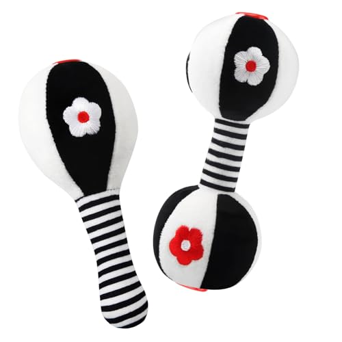 Ballery Giocattolo Sonaglio Neonati, 2 Pezzi Giochi Sensoriali per Neonati, Sonagli e Anelli di Peluches Sonaglio Neonato Montessori Giochi Neonato 0 3 6 12 Mesi
