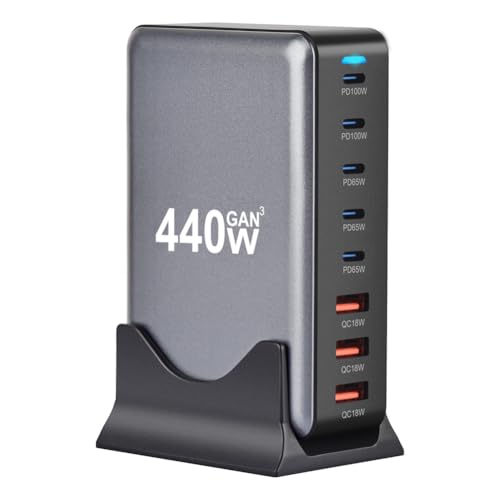 Cargador Rápido USB Tipo C GAN Fast Charge 3.0 de 440 W y 8 Puertos para Tableta