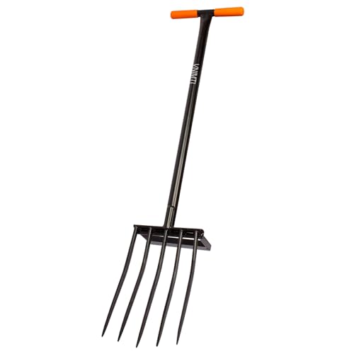 VNIMTI Heavy Duty Pitch Fork 45-Inch Garden Fork with Strong Steel Tines Long Handle Pitchfork for Gardening