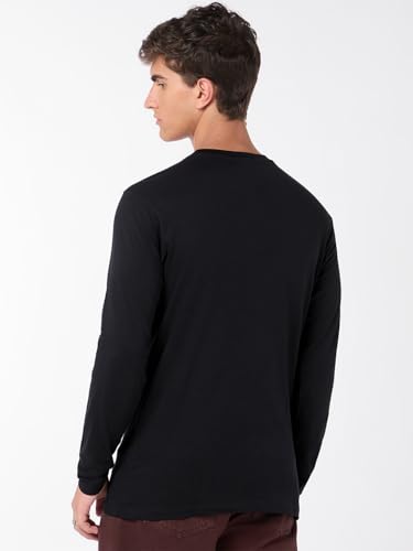 Image of Bewakoof Men's Graphic Print Regular Fit Full Sleeve Round Neck Pure Cotton T Shirt 689697 Black 2XL