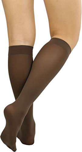 Image of ToBeInStyle Women's Opaque Knee High Nylon Fashion Socks Solid & w /Front Satin Bow
