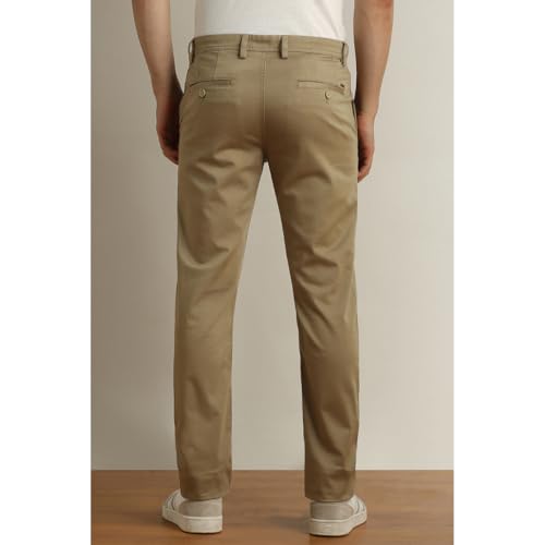 Image of Peter England Men's Super Slim Fit Stretchable Cotton Satin Casual Trousers | Office Sleek & Trendy Look
