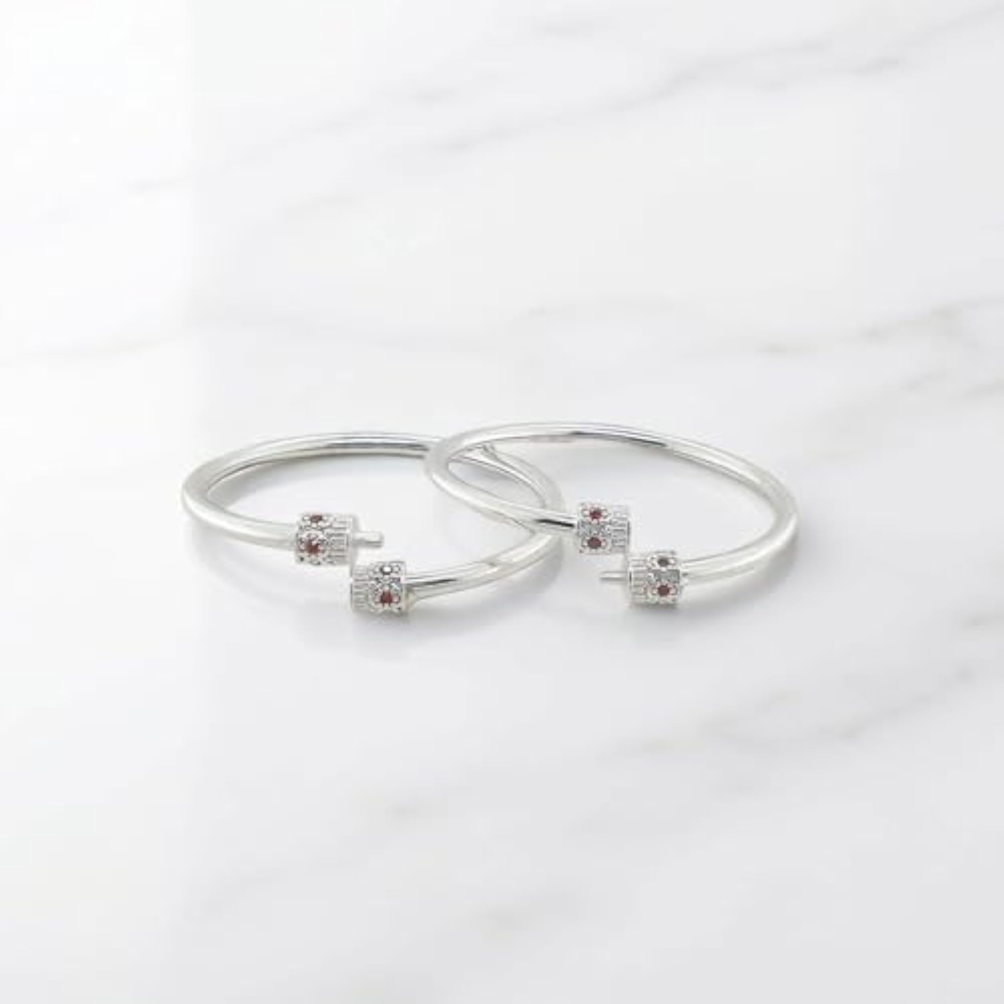 Traditional Plain Hollow Design Baby Kada in Solid Silver