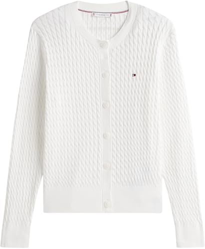 Tommy Hilfiger Damen Strickjacke Cardigan Zopfmuster, Weiß (Ecru), M 5