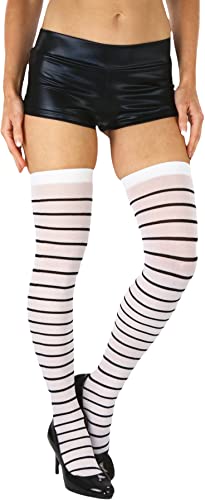 Image of ToBeInStyle Women's Opaque Hosiery Thin Striped Thigh High Long Stocking