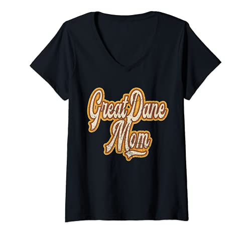 Mujer Great Dane Mom Dog Lover pet Owner Retro Camiseta Cuello V