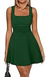 OFEEFAN Green Dresses Women Summer Square Neck Mini Dress Party Cocktail Dresses Ruched Waist Fit and Flare Dress XL