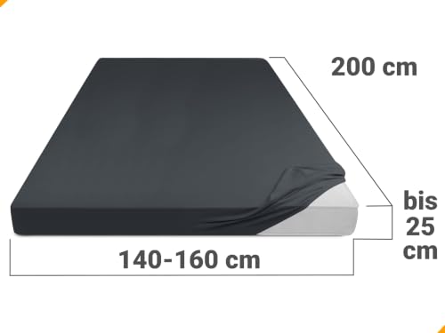 Foto von npluseins Jersey Spannbetttuch 100% Baumwolle, 140-160x200 cm, Anthrazit