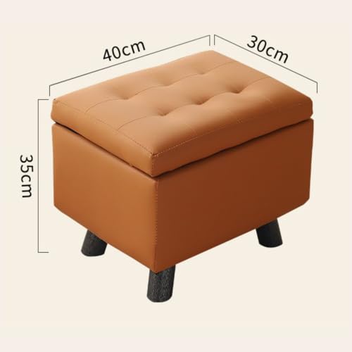Dnzkカバー付き収納スツール、サイズ：40×30×35cm、天然木の脚、一人掛け、リビングルーム、寝室、子供部屋の収納に最適。 (灰白色,ハンドルスタイル) [3]