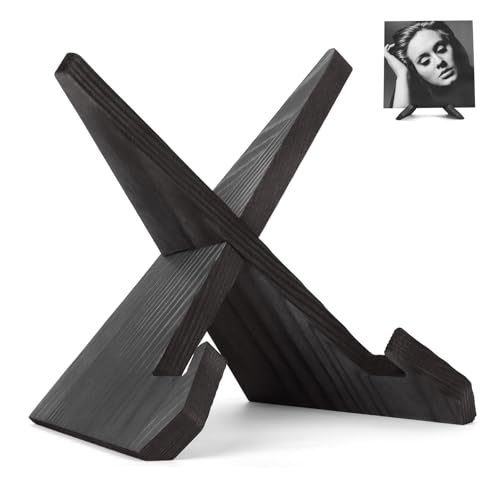 PUERSI Now Playing Vinyl Stand, Schallplattenständer, Stilvoller Holz Schallplattenhalter, Moderner Schallplattenhalter für Alben und Vinyl-Aufbewahrung, Jetzt Drehender Vinylplattenständer - Schwarz