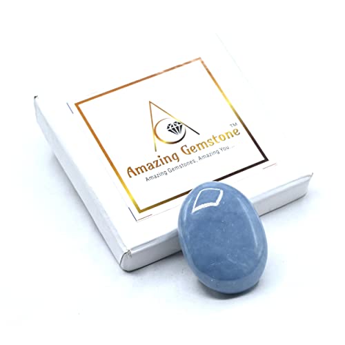 Image of Amazing Gemstone Angelite Crystals and Healing Stones - Large Palm Stone Crystals Piedra - Crystal for Good Luck, Balanced Positive Energy, Meditation - Unique Stocking Stuffers, Gifts for Women