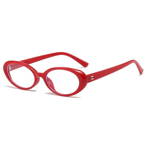 LJCZKA Oval Blue Light Blocking Glasses for Women Men Retro Small Oval Frame Glasses Fashion Computer Gaming Eyeglasses (Red)