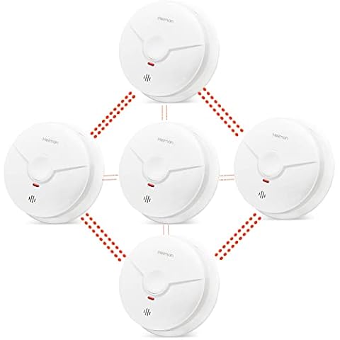 Heiman Photoelectric Wireless Interconnected Smoke Alarm Detector,10-Year Battery Smoke Detector,fire alarm with LED Indicator & Silence Button, Conforms to EN14604 Standard (5-PACK) Cover