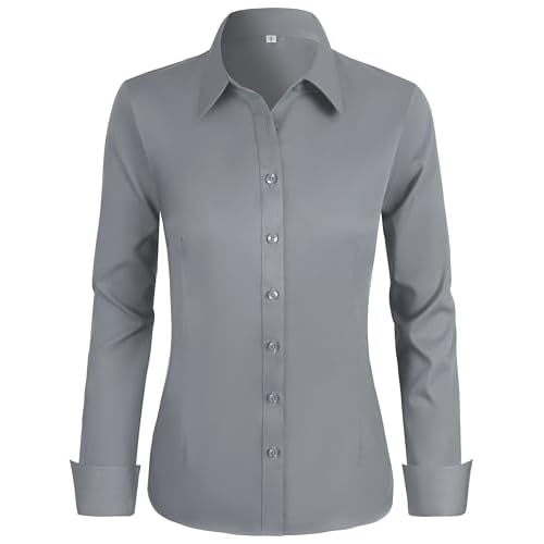 BBIBBI Regular, Petite & Tall XS-6XL Women's Stretch Long Sleeve Button Down Dress Shirts Solid Business Casual Work Blouse