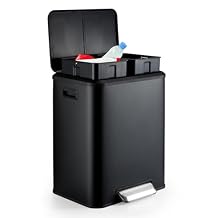 Slim Bathroom Trash Can with Lid Soft Close, Step Pedal, 2 x 4 Gal 2 x 15L Stainless Steel Trash Bin with Removable Plastic Inner Buckets for Bedroom, Office, Kitchen