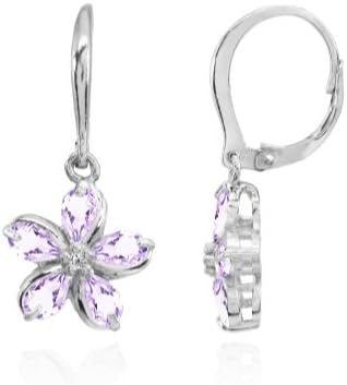 Sterling Silver Amethyst Polished Flower Dangle Leverback Earrings