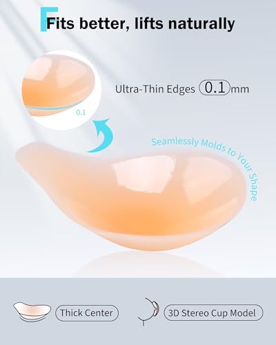 PHODIL Sticky Bra Push Up - Adhesive Bras Backless Strapless for Women,Invisible Silicone Pasties Reusable,Seamless Spoon Ultra-Thin Edge for Deep V Dress (2 Pairs)