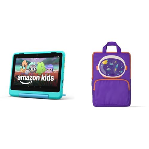 Image of Amazon Fire HD8 Kids Pro Tablet Sleeve Bundle - Bundle includes Amazon Fire HD8 Kids Pro tablet, 64GB, Hello Teal & Spaceman Carrying Case