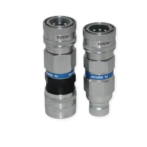Image of 1 /2 inch Flat Face to Ag Style Hydraulic Quick Connect Coupler Adapter Set | Heavy-Duty | ISO 16028 to ISO 5675 | 5076 PSI | Zinc Plated | Dust Caps Included | Fits Bobcat, John Deere, CAT | Model TL106