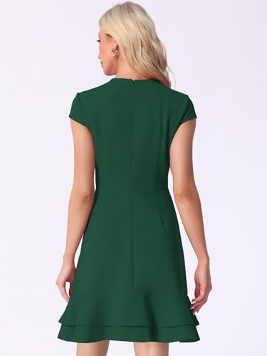 Image of Allegra K Women's Cap Sleeves Round Neck Tiered Ruffled Hem Above Knee Dress